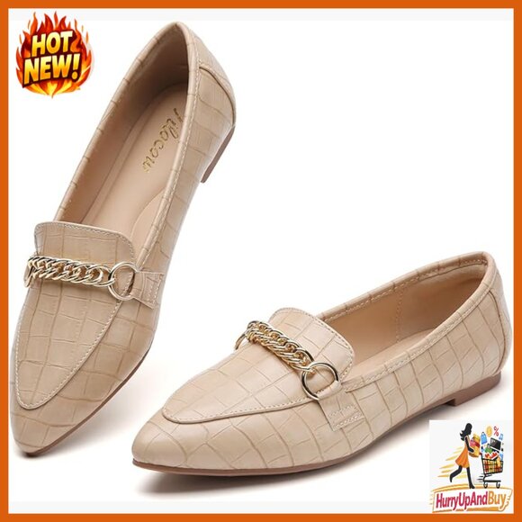 Pointed Toe Chain Loafers Slip On Flats Comfortable Fashion Work Shoes